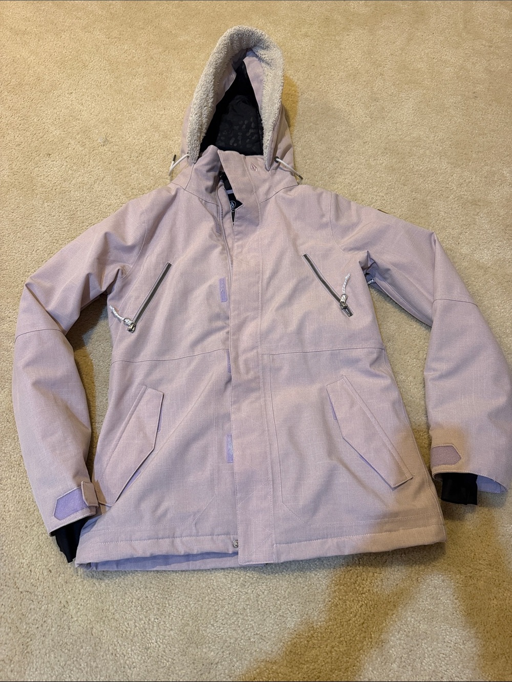Volcom Girls' Pale Lavender Hooded Puffer Jacket